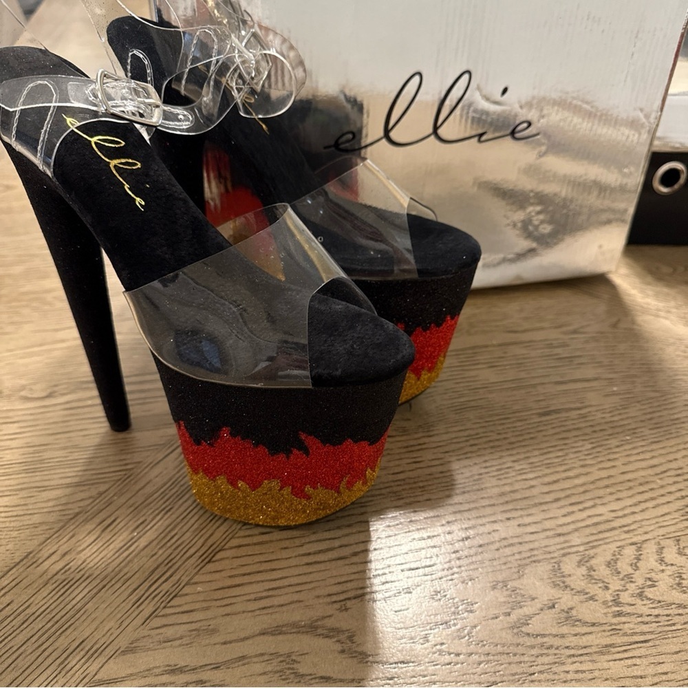 Ellie 8" Stiletto With Glitter Flame Pf Sandals Adult Women Shoes 850/Phoenix 6